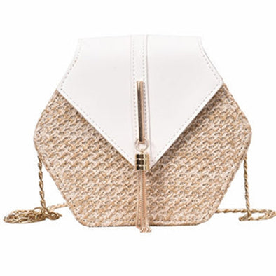 Hexagon Mulit Style Straw+leather Handbag Women Summer Rattan Bag Handmade Woven Beach Circle Bohemia Shoulder Bag New Fashion