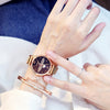 BEE Luxury Women Watch Fashion Elegant Magnet Buckle Vibrato Purple Ladies Wristwatch Starry Sky Roman Numeral Gift Clock