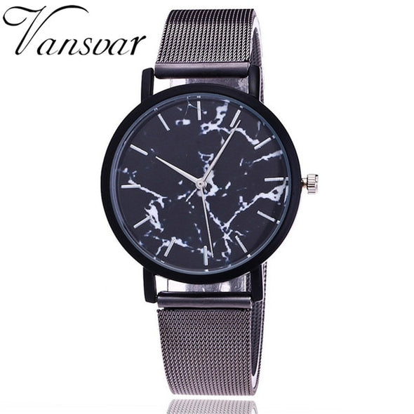 Vansvar Brand Fashion Silver And Gold Mesh Band Creative Marble Wrist Watch Casual Women Quartz Watches Gift Relogio Feminino