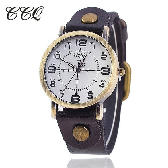 Hot Selling CCQ Vintage Cow Leather Bracelet Watch Women Wrist Watches Casual Luxury Quartz Watch Relogio Feminino Drop Shipping