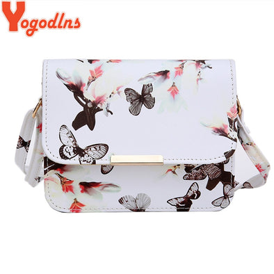 Yogodlns Luxury Women Bags Design Small Satchel Women bag Flower Butterfly Printed PU Leather Shoulder Bag Retro Crossbody Bag