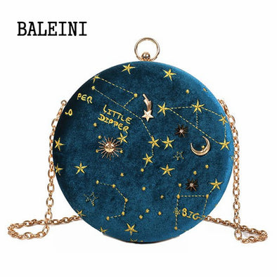 2019Starry sky Circular Fashion Suede Shoulder Bag Chain belt Women's Crossbody Messenger Bags Ladies Purse Female Round Handbag